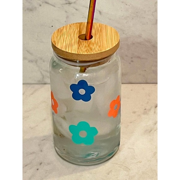 16 Oz Cold Color Changing Groovy Flower Glass Beer Can Cup - Picture 8 of 12